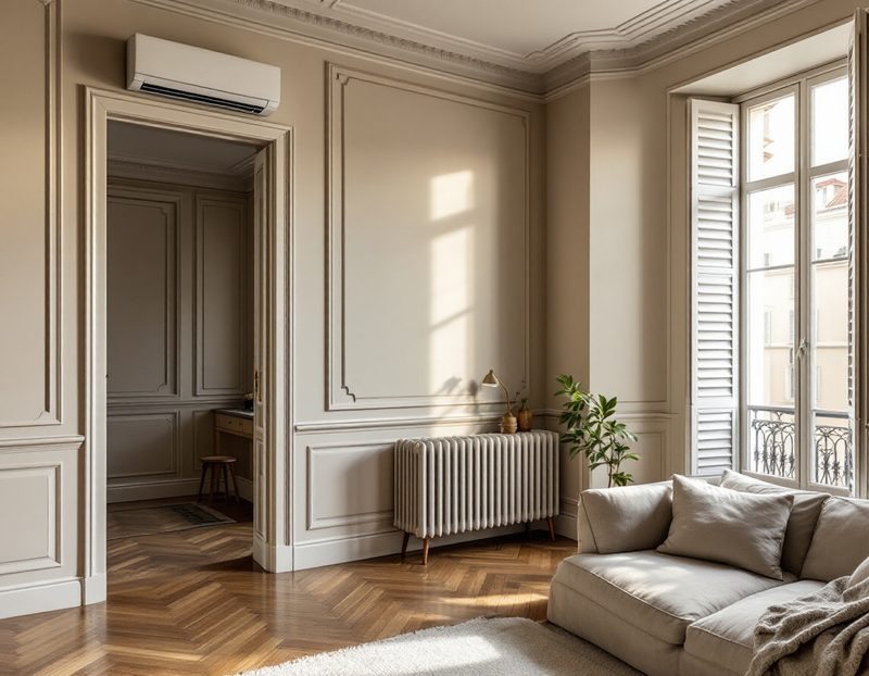 Climatisation murale dans un appartement ancien à hauts plafonds
